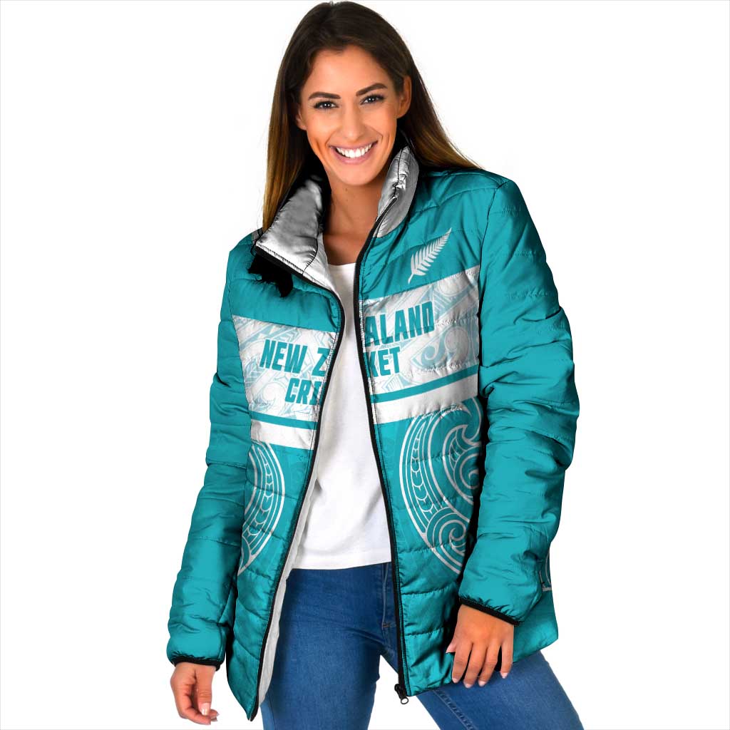 New Zealand Silver Fern Cricket Custom Padded Jacket Black Cap Teal Maori Pattern - Aussie Hoodie