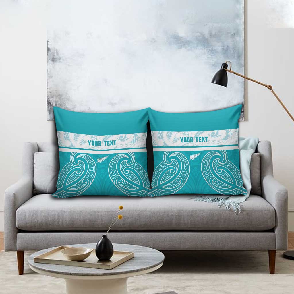 New Zealand Silver Fern Cricket Custom Pillow Cover Black Cap Teal Maori Pattern - Aussie Hoodie