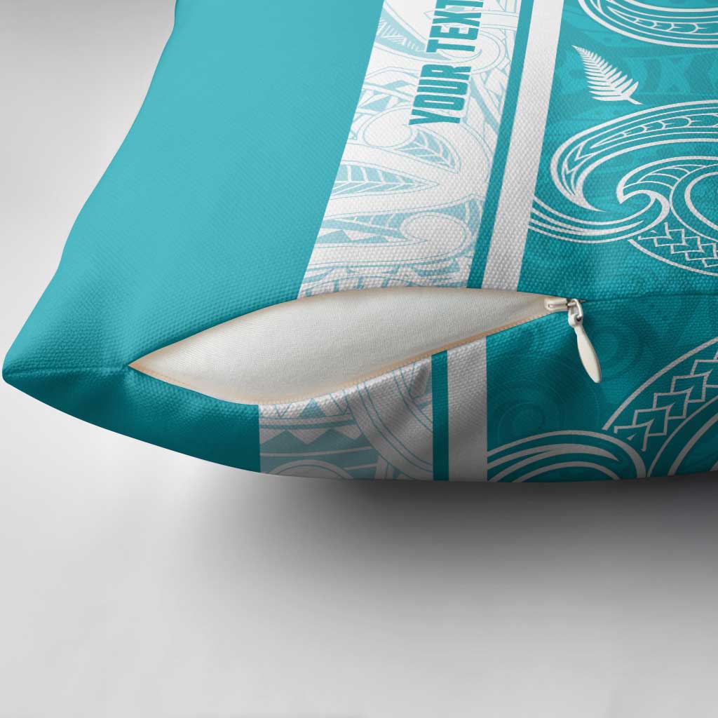 New Zealand Silver Fern Cricket Custom Pillow Cover Black Cap Teal Maori Pattern - Aussie Hoodie