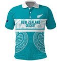 New Zealand Silver Fern Cricket Custom Polo Shirt Black Cap Teal Maori Pattern - Aussie Hoodie