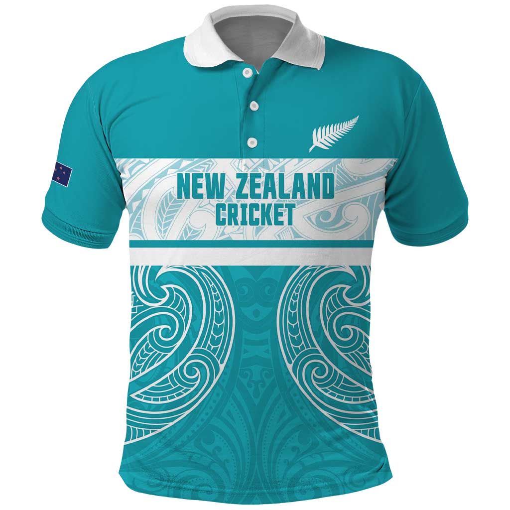 New Zealand Silver Fern Cricket Custom Polo Shirt Black Cap Teal Maori Pattern - Aussie Hoodie