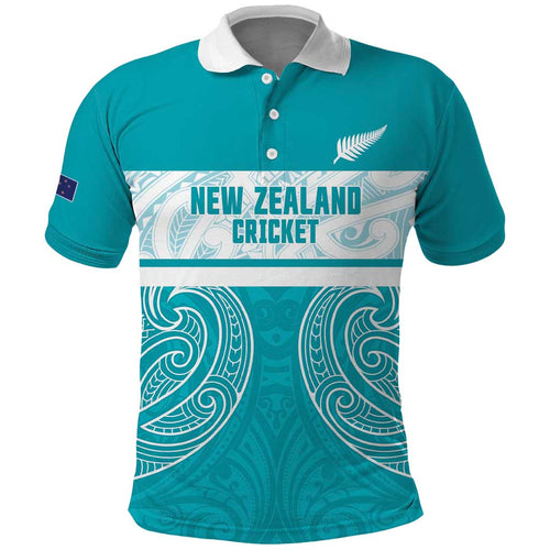 New Zealand Silver Fern Cricket Custom Polo Shirt Black Cap Teal Maori Pattern - Aussie Hoodie