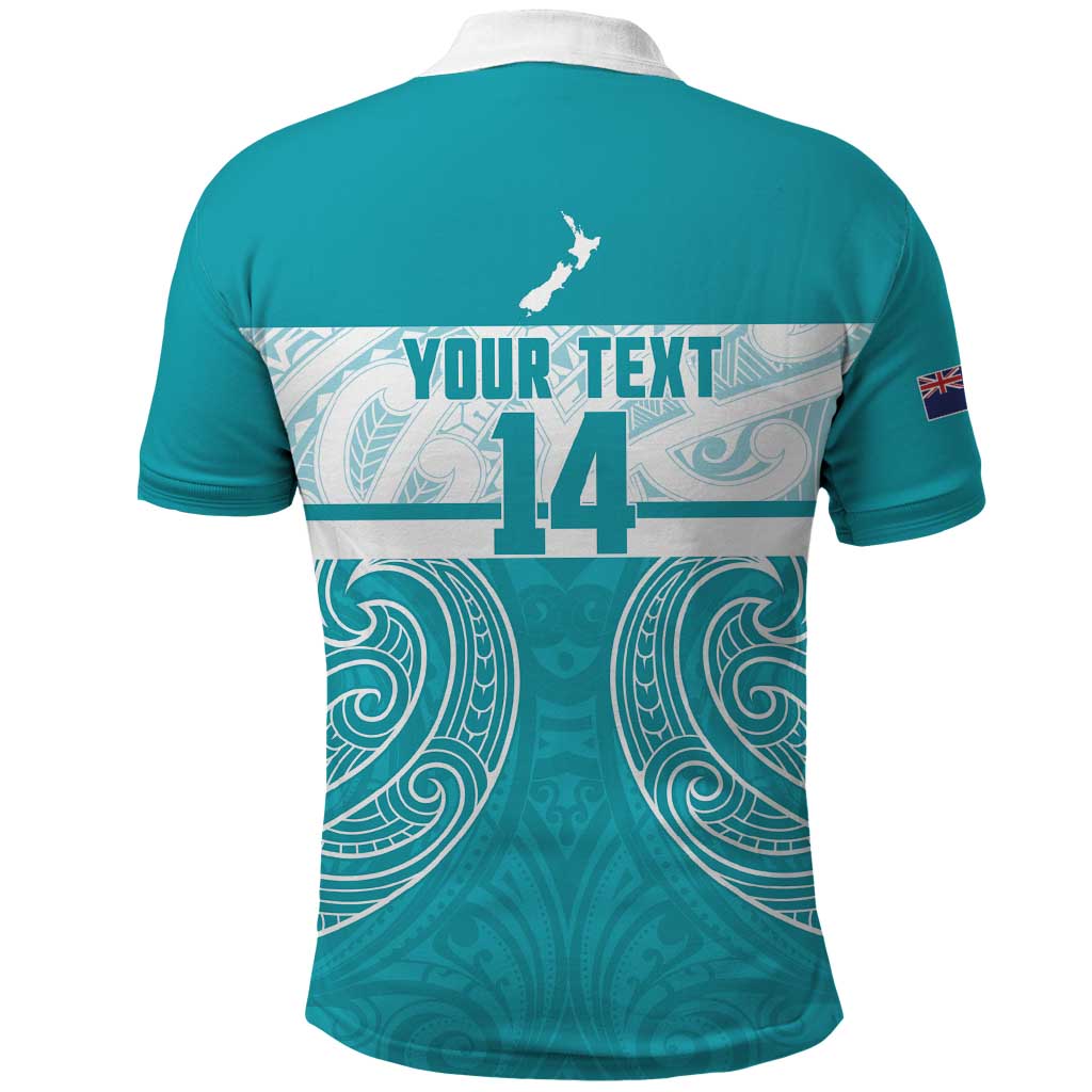 New Zealand Silver Fern Cricket Custom Polo Shirt Black Cap Teal Maori Pattern - Aussie Hoodie