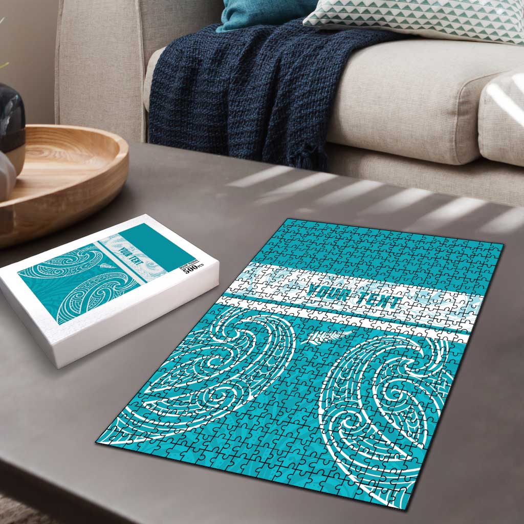 New Zealand Silver Fern Cricket Custom Puzzle Black Cap Teal Maori Pattern - Aussie Hoodie