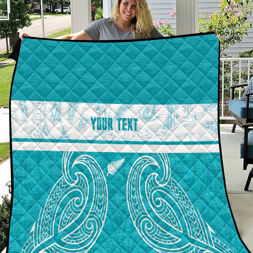 New Zealand Silver Fern Cricket Custom Quilt Black Cap Teal Maori Pattern - Aussie Hoodie