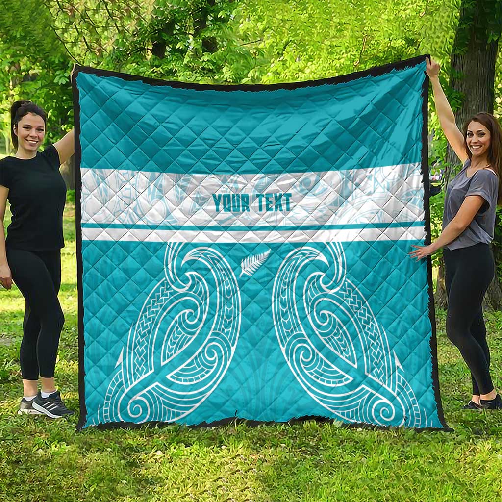 New Zealand Silver Fern Cricket Custom Quilt Black Cap Teal Maori Pattern - Aussie Hoodie
