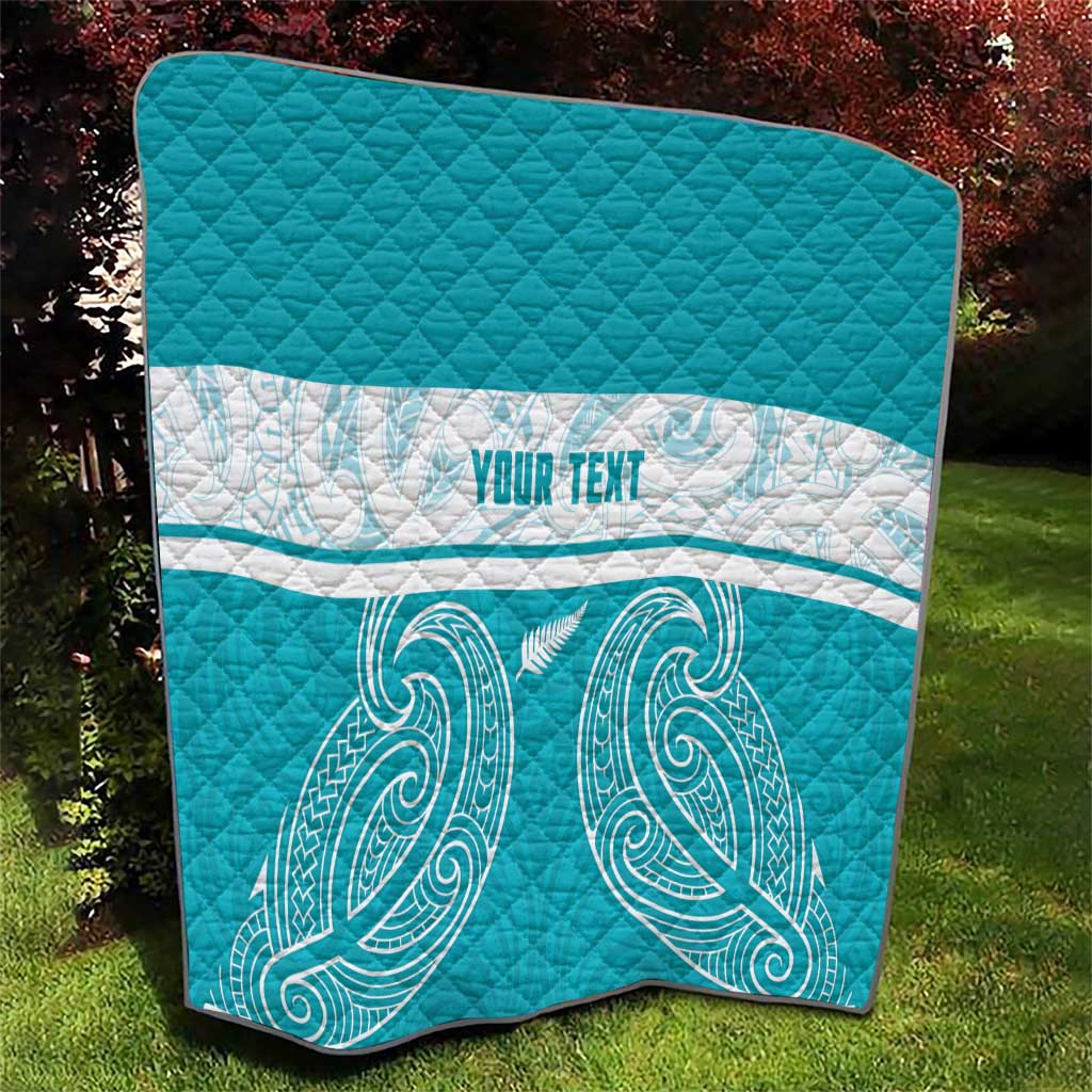 New Zealand Silver Fern Cricket Custom Quilt Black Cap Teal Maori Pattern - Aussie Hoodie