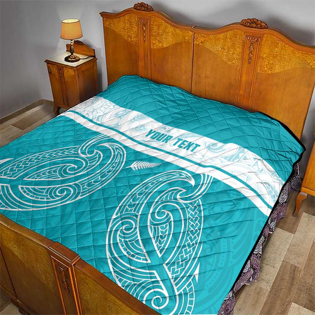 New Zealand Silver Fern Cricket Custom Quilt Black Cap Teal Maori Pattern - Aussie Hoodie