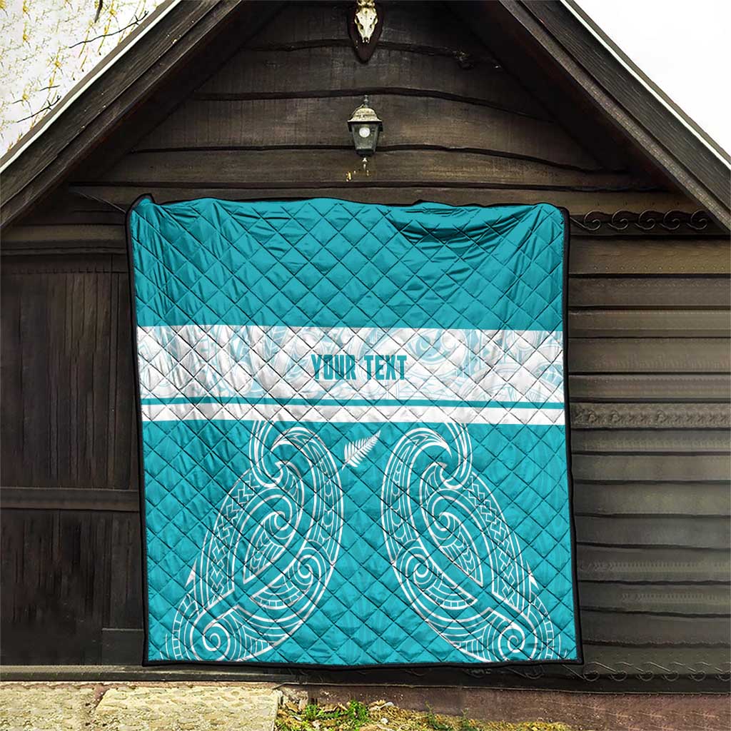New Zealand Silver Fern Cricket Custom Quilt Black Cap Teal Maori Pattern - Aussie Hoodie