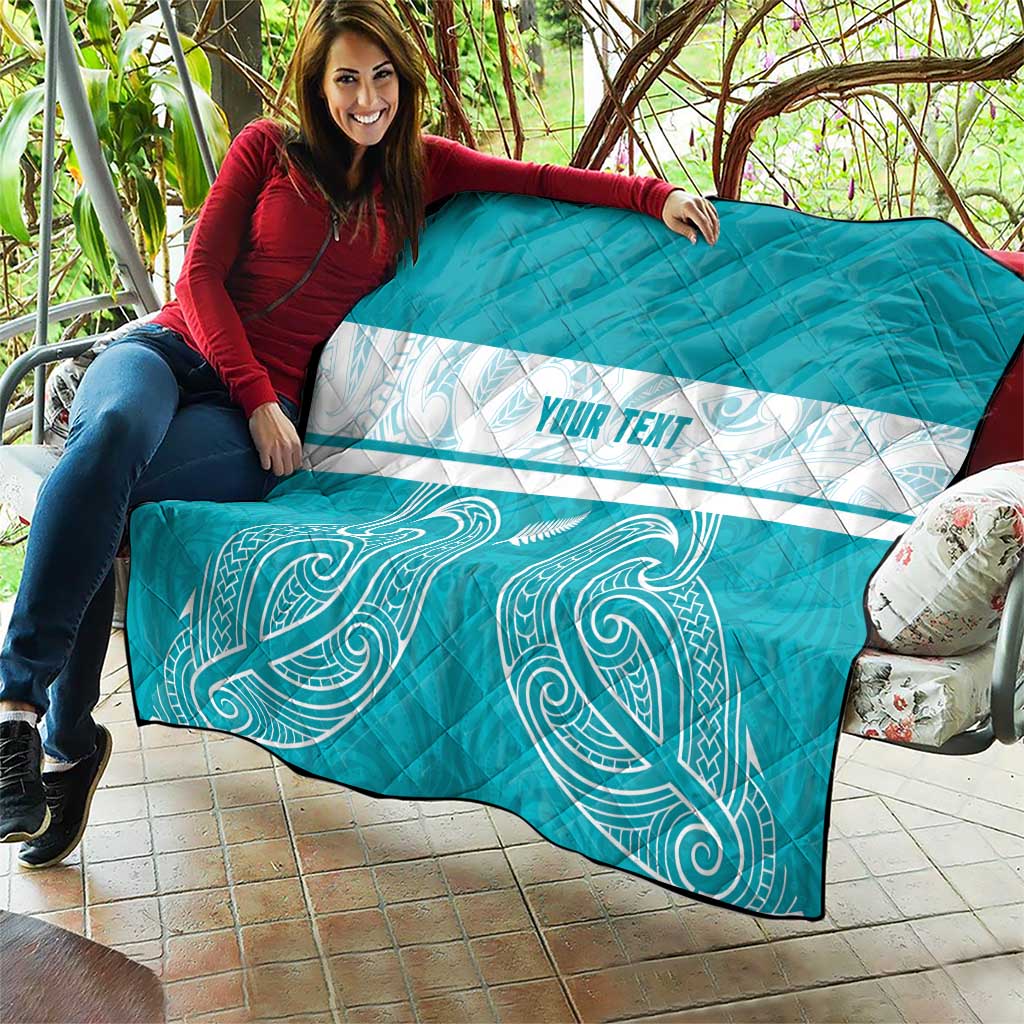 New Zealand Silver Fern Cricket Custom Quilt Black Cap Teal Maori Pattern - Aussie Hoodie