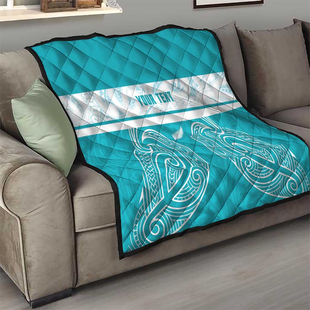 New Zealand Silver Fern Cricket Custom Quilt Black Cap Teal Maori Pattern - Aussie Hoodie