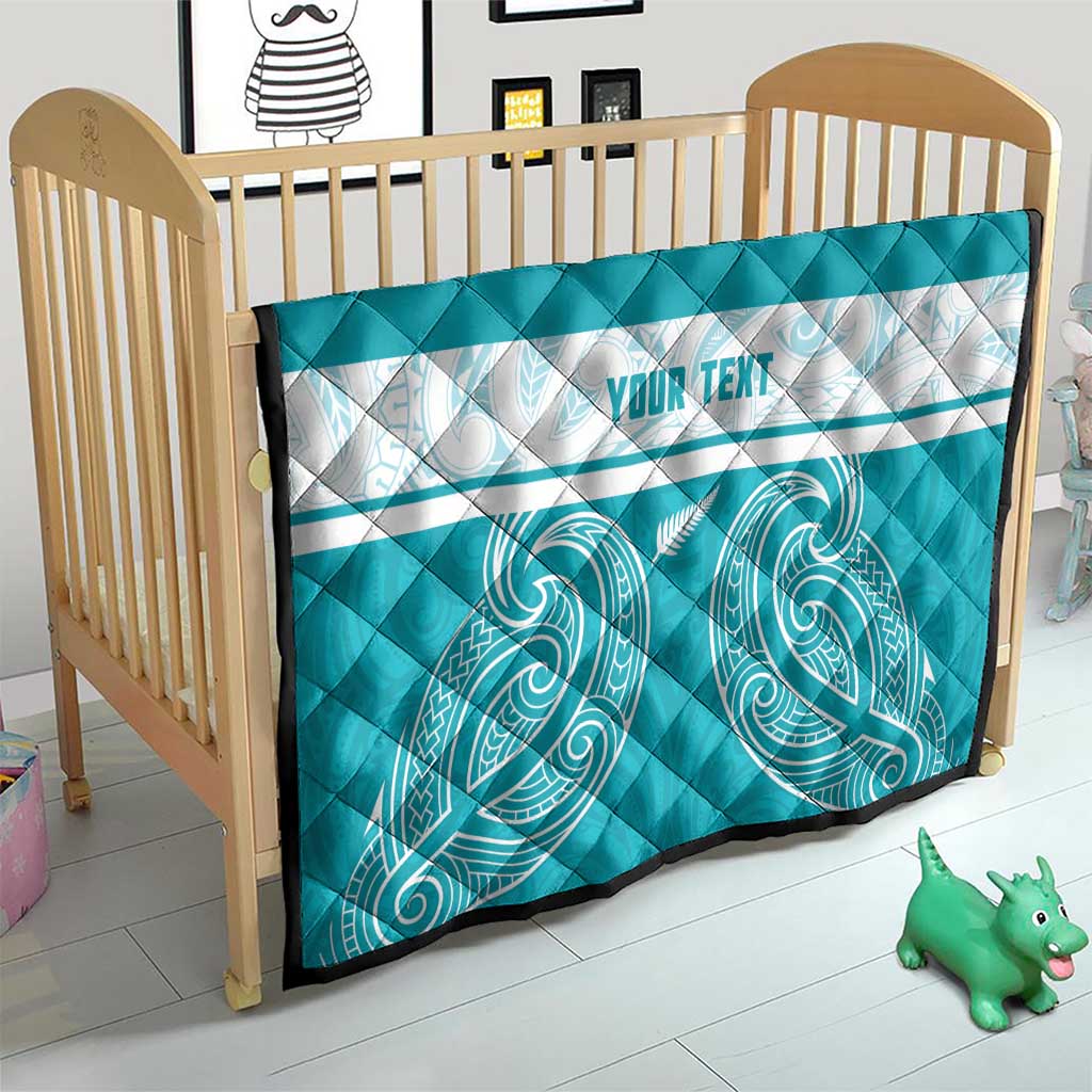 New Zealand Silver Fern Cricket Custom Quilt Black Cap Teal Maori Pattern - Aussie Hoodie