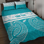 New Zealand Silver Fern Cricket Custom Quilt Bed Set Black Cap Teal Maori Pattern - Aussie Hoodie