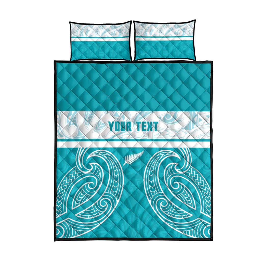 New Zealand Silver Fern Cricket Custom Quilt Bed Set Black Cap Teal Maori Pattern - Aussie Hoodie