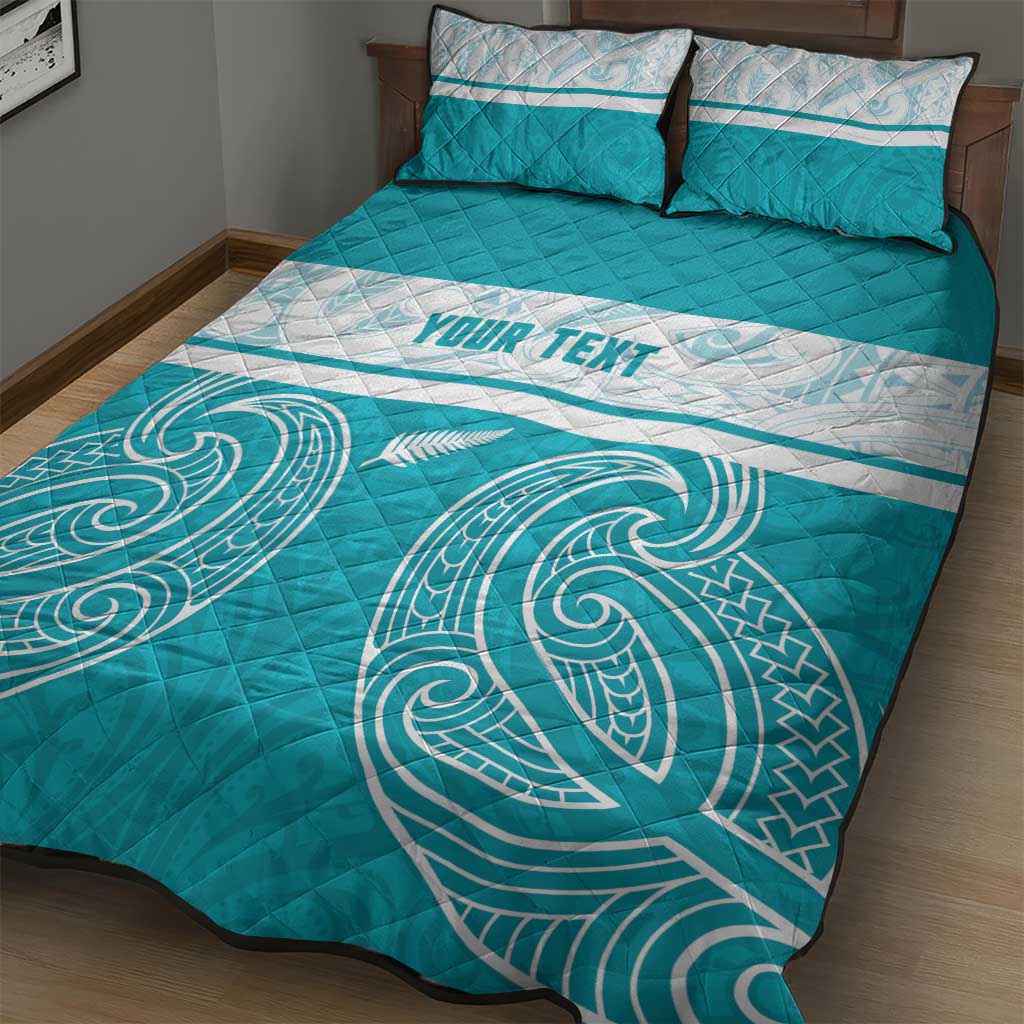 New Zealand Silver Fern Cricket Custom Quilt Bed Set Black Cap Teal Maori Pattern - Aussie Hoodie