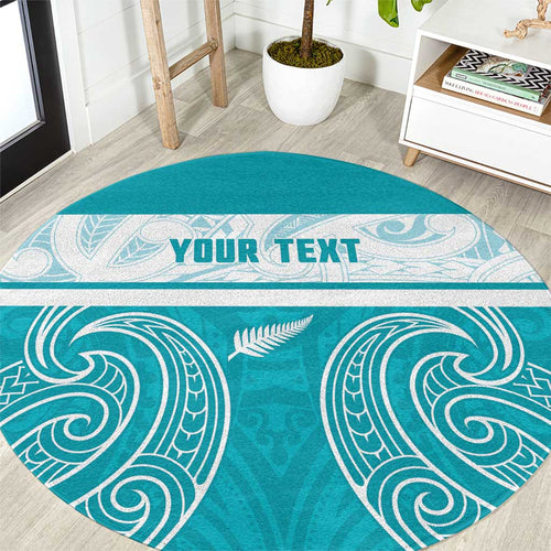 New Zealand Silver Fern Cricket Custom Round Carpet Black Cap Teal Maori Pattern - Aussie Hoodie