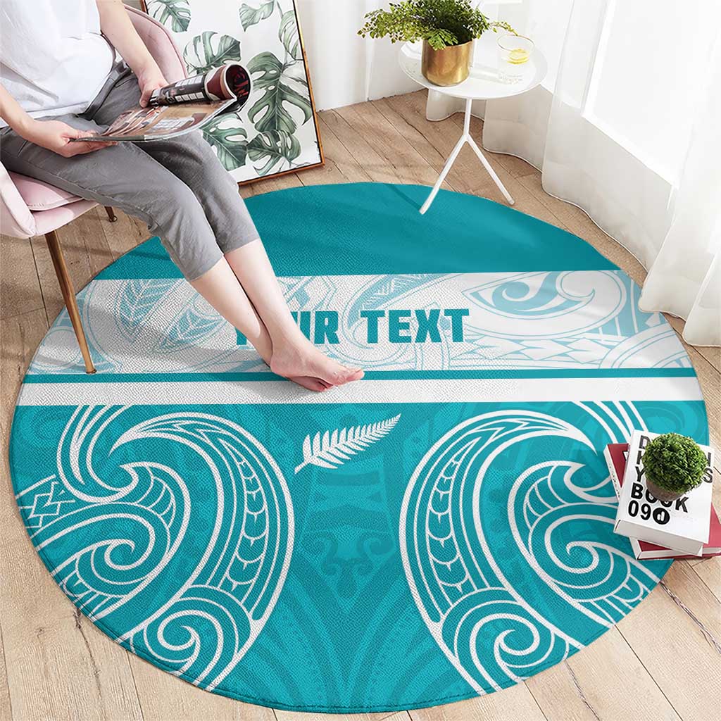 New Zealand Silver Fern Cricket Custom Round Carpet Black Cap Teal Maori Pattern - Aussie Hoodie