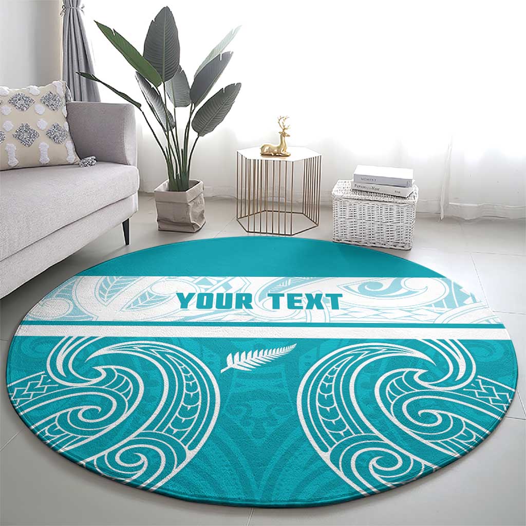 New Zealand Silver Fern Cricket Custom Round Carpet Black Cap Teal Maori Pattern - Aussie Hoodie