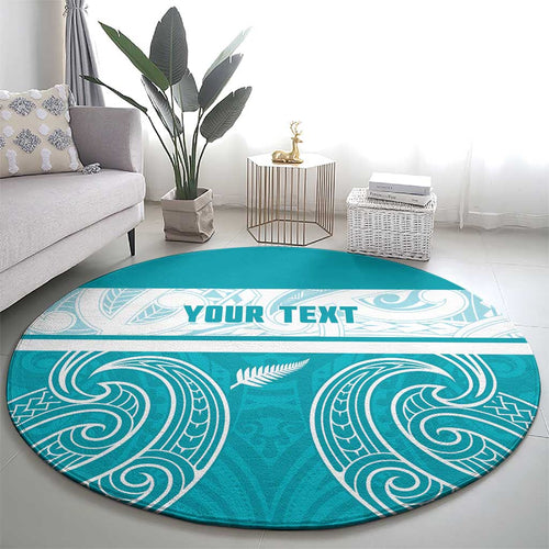 New Zealand Silver Fern Cricket Custom Round Carpet Black Cap Teal Maori Pattern - Aussie Hoodie
