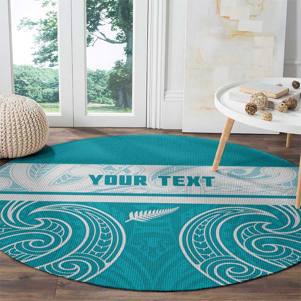 New Zealand Silver Fern Cricket Custom Round Carpet Black Cap Teal Maori Pattern - Aussie Hoodie