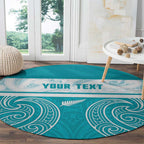 New Zealand Silver Fern Cricket Custom Round Carpet Black Cap Teal Maori Pattern - Aussie Hoodie