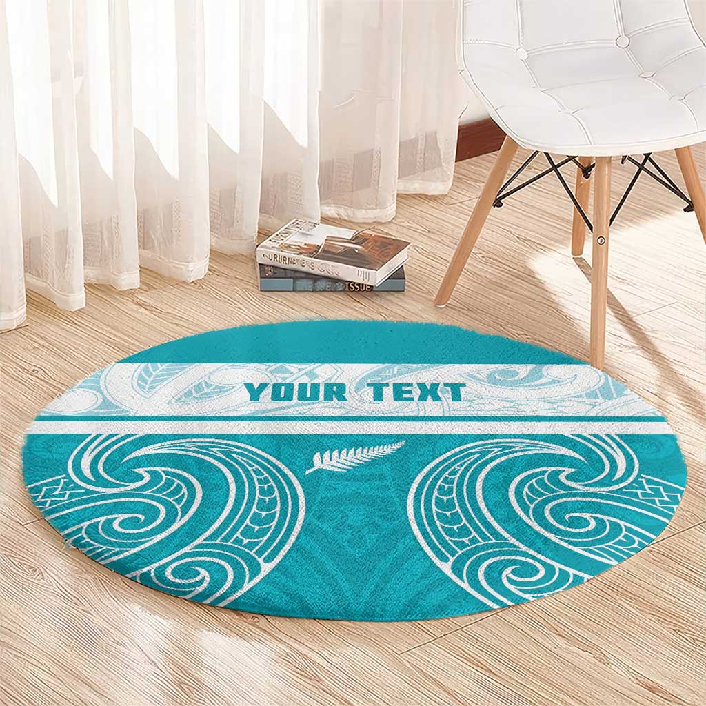 New Zealand Silver Fern Cricket Custom Round Carpet Black Cap Teal Maori Pattern - Aussie Hoodie