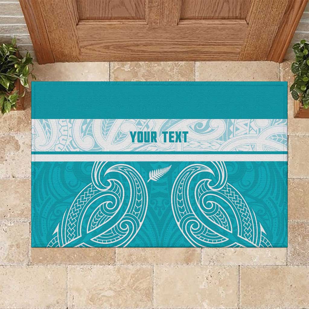 New Zealand Silver Fern Cricket Custom Rubber Doormat Black Cap Teal Maori Pattern - Aussie Hoodie