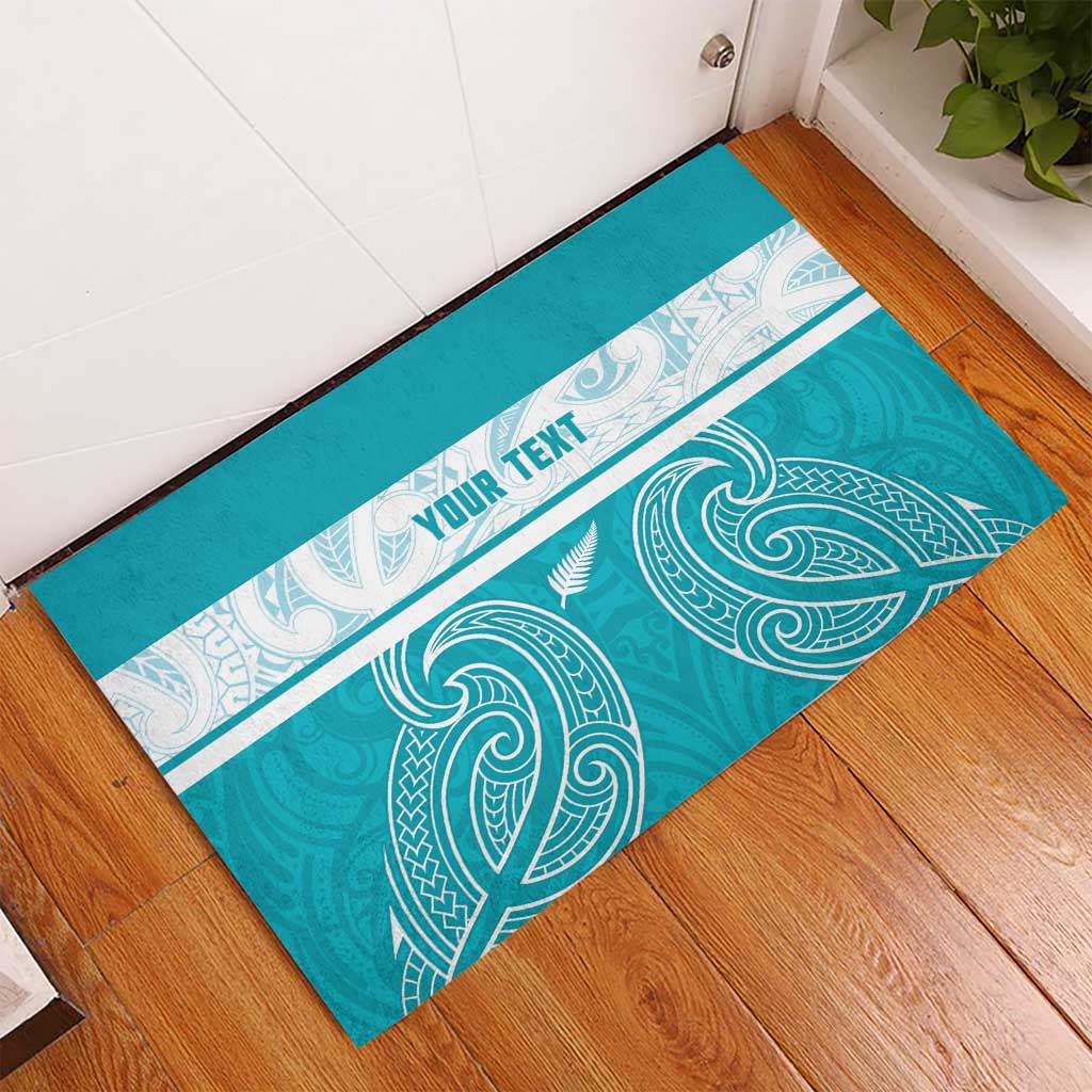 New Zealand Silver Fern Cricket Custom Rubber Doormat Black Cap Teal Maori Pattern - Aussie Hoodie