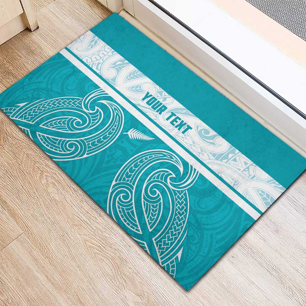 New Zealand Silver Fern Cricket Custom Rubber Doormat Black Cap Teal Maori Pattern - Aussie Hoodie