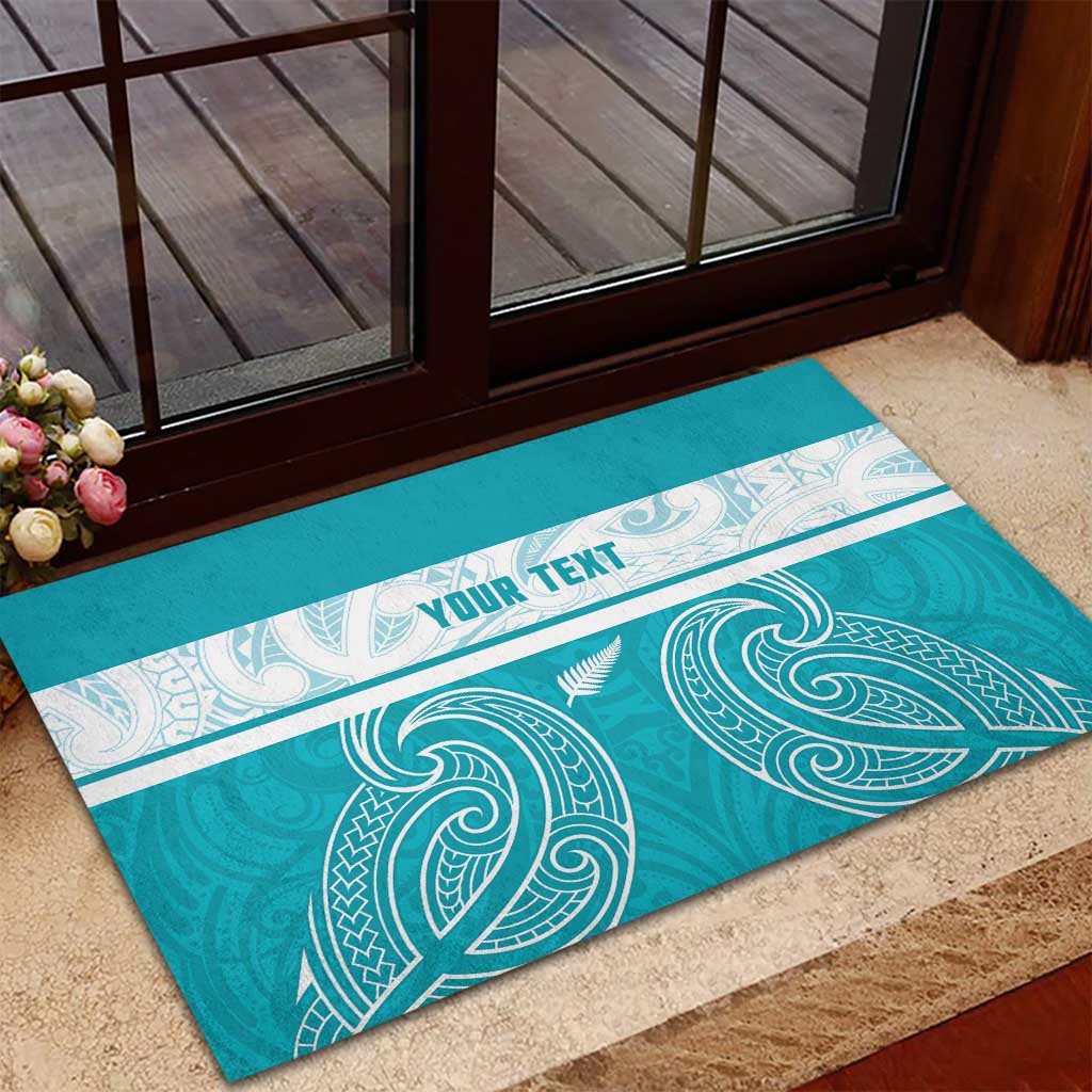 New Zealand Silver Fern Cricket Custom Rubber Doormat Black Cap Teal Maori Pattern - Aussie Hoodie