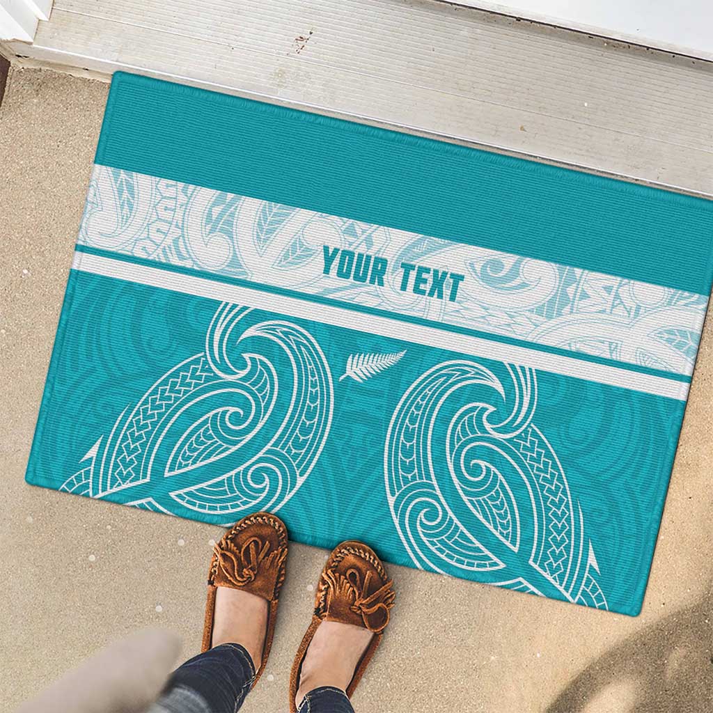 New Zealand Silver Fern Cricket Custom Rubber Doormat Black Cap Teal Maori Pattern - Aussie Hoodie