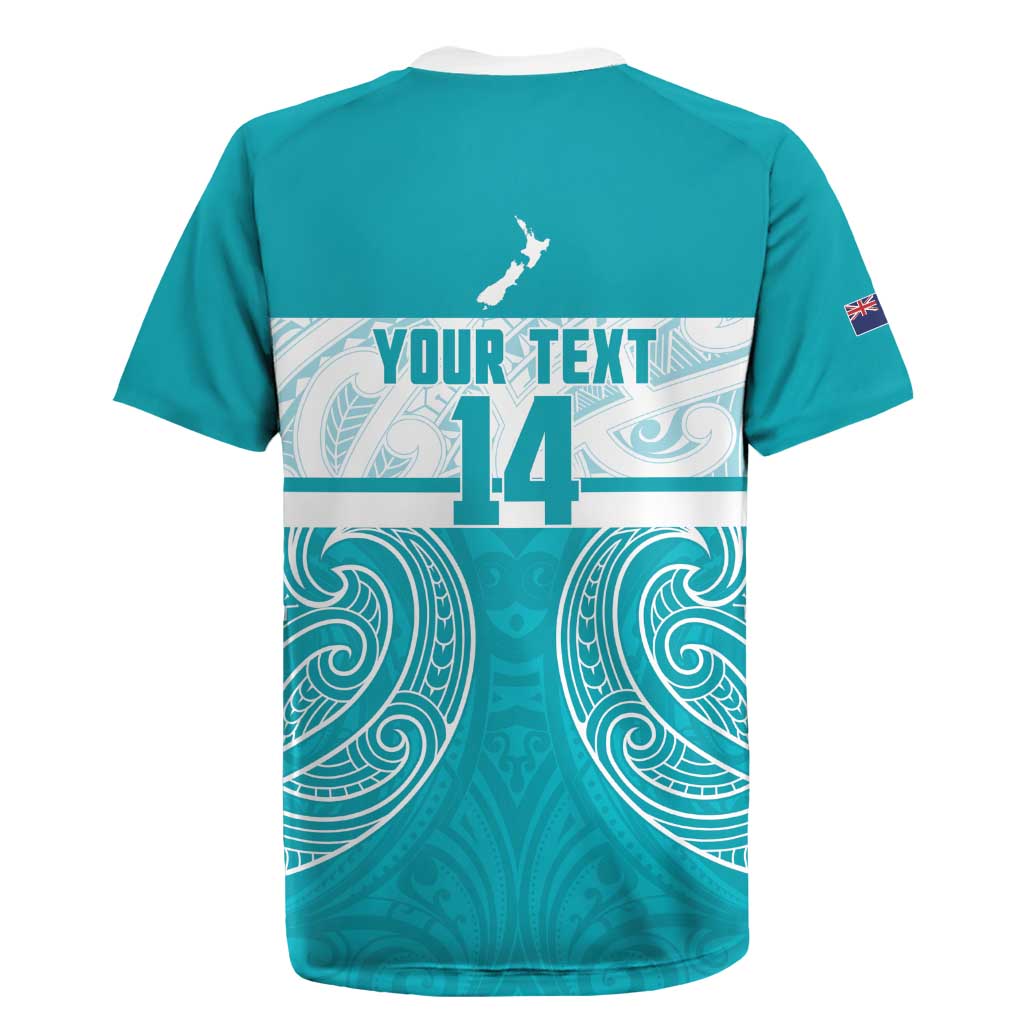 New Zealand Silver Fern Cricket Custom Rugby Jersey Black Cap Teal Maori Pattern - Aussie Hoodie