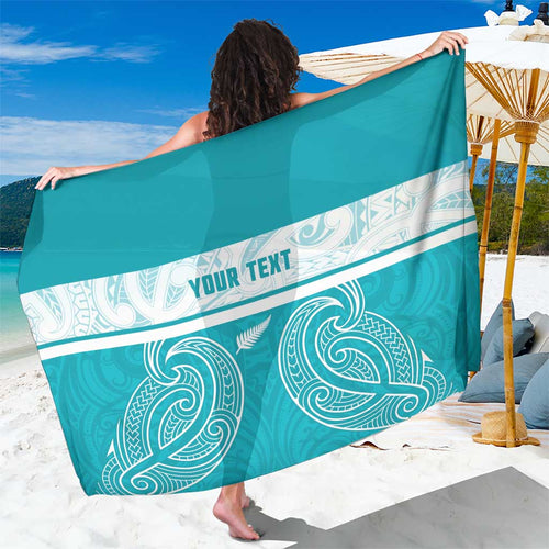 New Zealand Silver Fern Cricket Custom Sarong Black Cap Teal Maori Pattern - Aussie Hoodie