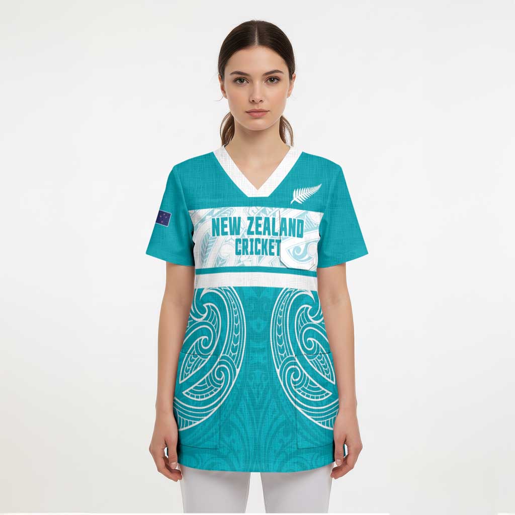 New Zealand Silver Fern Cricket Custom Scrub Top Black Cap Teal Maori Pattern - Aussie Hoodie
