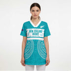 New Zealand Silver Fern Cricket Custom Scrub Top Black Cap Teal Maori Pattern - Aussie Hoodie