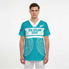New Zealand Silver Fern Cricket Custom Scrub Top Black Cap Teal Maori Pattern - Aussie Hoodie