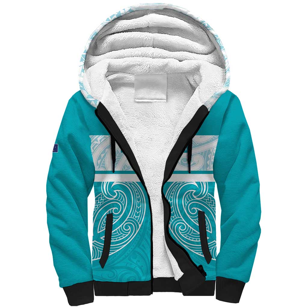 New Zealand Silver Fern Cricket Custom Sherpa Hoodie Black Cap Teal Maori Pattern - Aussie Hoodie
