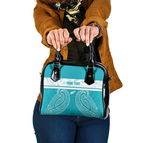 New Zealand Silver Fern Cricket Custom Shoulder Handbag Black Cap Teal Maori Pattern - Aussie Hoodie