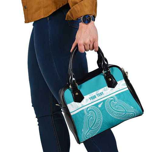 New Zealand Silver Fern Cricket Custom Shoulder Handbag Black Cap Teal Maori Pattern - Aussie Hoodie