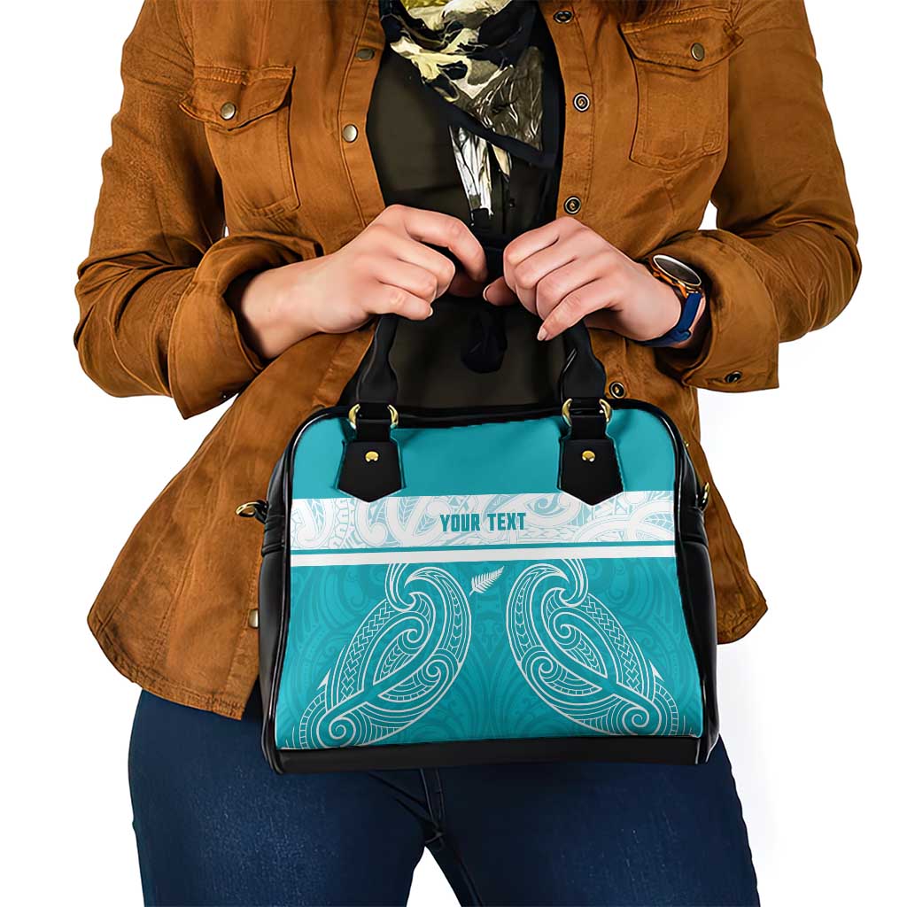 New Zealand Silver Fern Cricket Custom Shoulder Handbag Black Cap Teal Maori Pattern - Aussie Hoodie