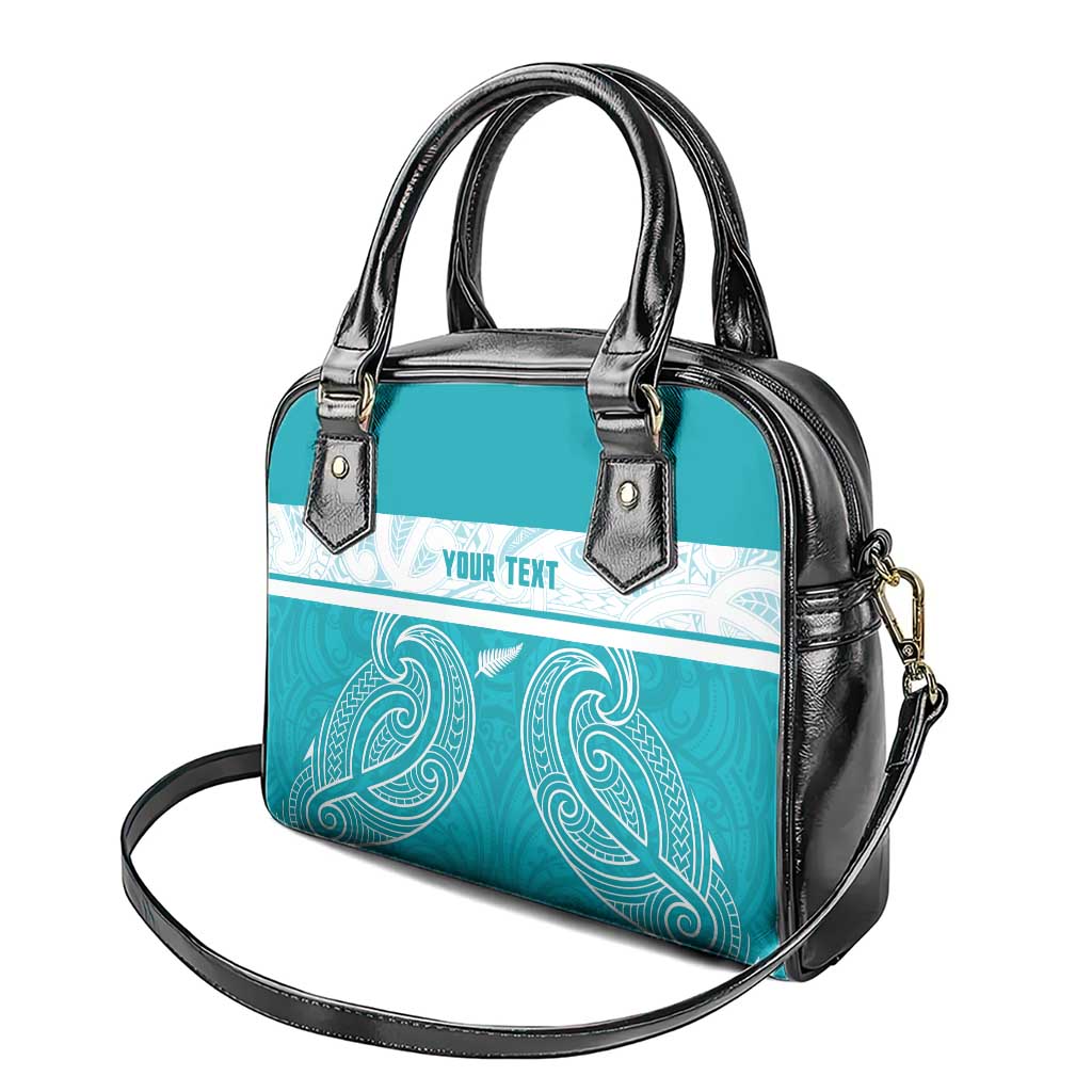 New Zealand Silver Fern Cricket Custom Shoulder Handbag Black Cap Teal Maori Pattern - Aussie Hoodie