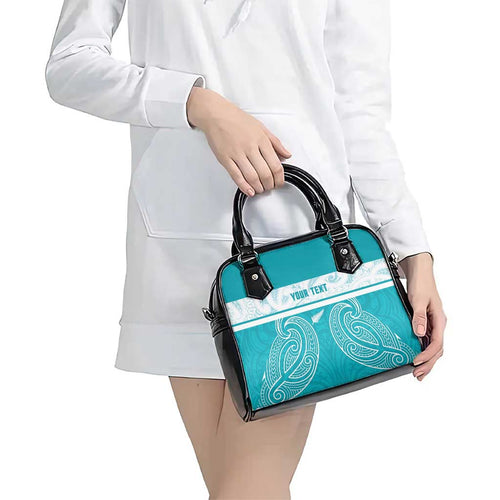 New Zealand Silver Fern Cricket Custom Shoulder Handbag Black Cap Teal Maori Pattern - Aussie Hoodie