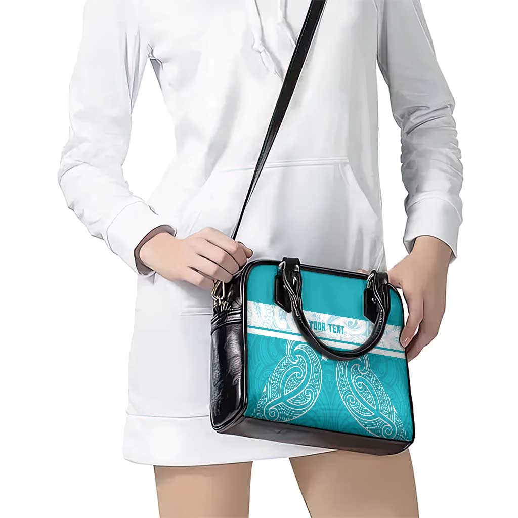 New Zealand Silver Fern Cricket Custom Shoulder Handbag Black Cap Teal Maori Pattern - Aussie Hoodie