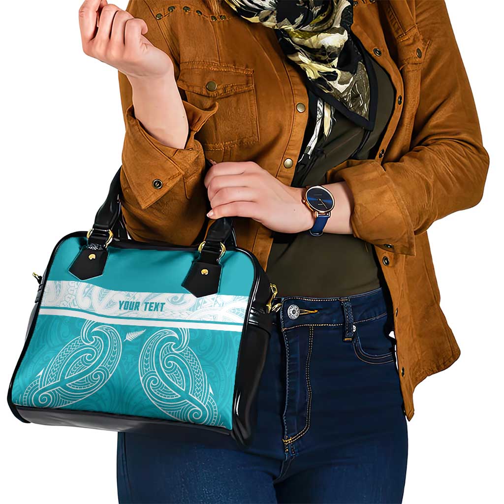 New Zealand Silver Fern Cricket Custom Shoulder Handbag Black Cap Teal Maori Pattern - Aussie Hoodie