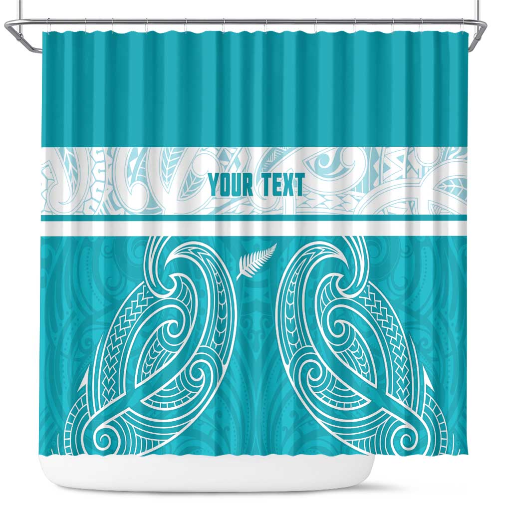 New Zealand Silver Fern Cricket Custom Shower Curtain Black Cap Teal Maori Pattern - Aussie Hoodie