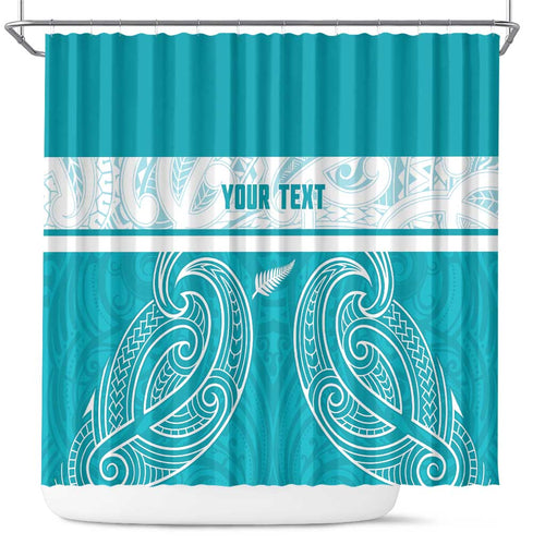 New Zealand Silver Fern Cricket Custom Shower Curtain Black Cap Teal Maori Pattern - Aussie Hoodie