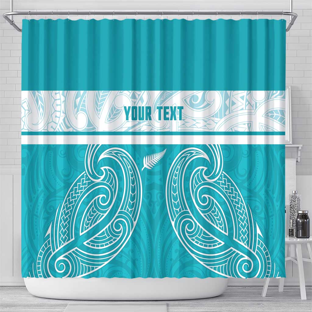 New Zealand Silver Fern Cricket Custom Shower Curtain Black Cap Teal Maori Pattern - Aussie Hoodie