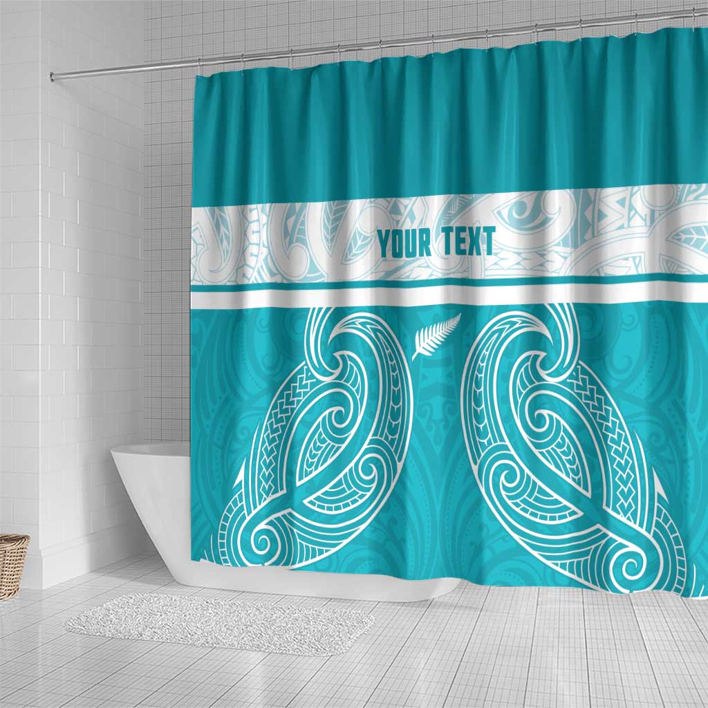 New Zealand Silver Fern Cricket Custom Shower Curtain Black Cap Teal Maori Pattern - Aussie Hoodie