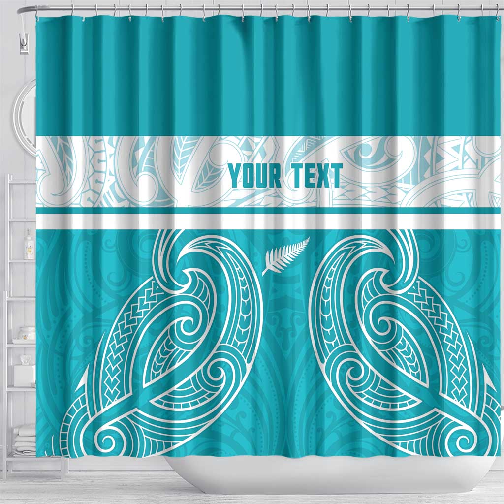 New Zealand Silver Fern Cricket Custom Shower Curtain Black Cap Teal Maori Pattern - Aussie Hoodie