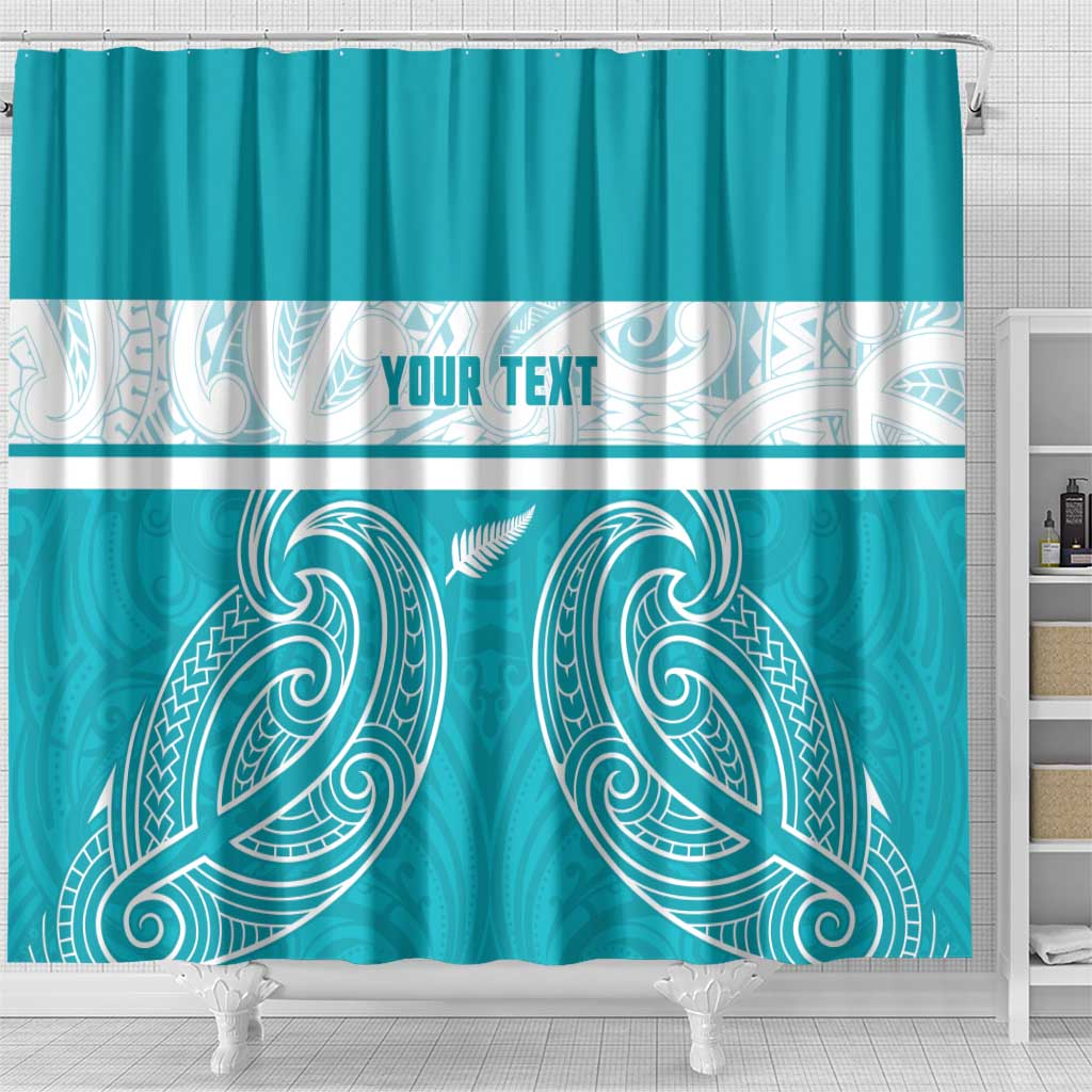 New Zealand Silver Fern Cricket Custom Shower Curtain Black Cap Teal Maori Pattern - Aussie Hoodie